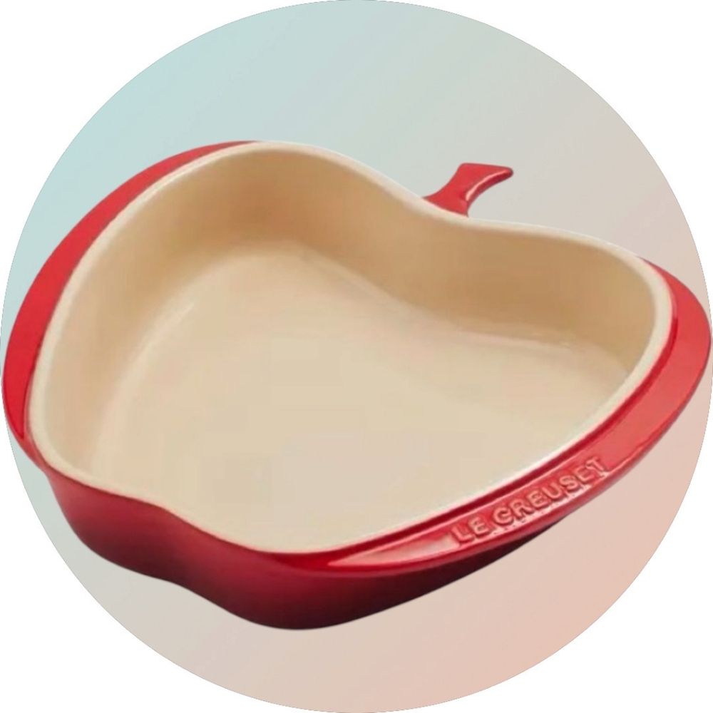 Le Creuset Stoneware Apple-Shaped Red and Cream Dish